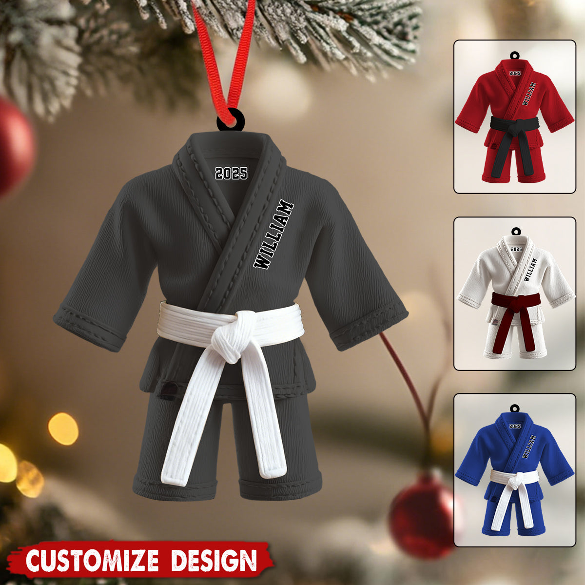 Personalized  Martial Arts Black Belt Karate Gi Christmas Ornament