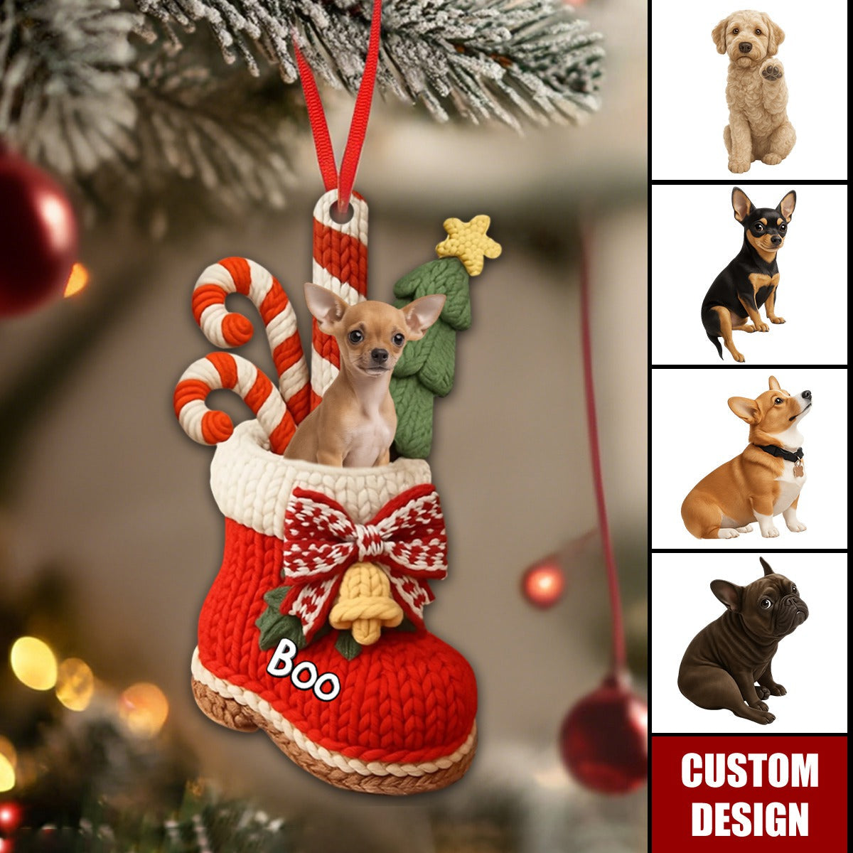 Personalized Dog In Christmas Shoes Ornament- Gift For Dog Lovers