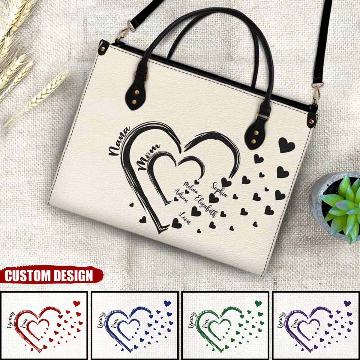 Mom&#39;s Grandma&#39;s Sweethearts - Gift For Mother, Grandmother - Personalized Leather Bag