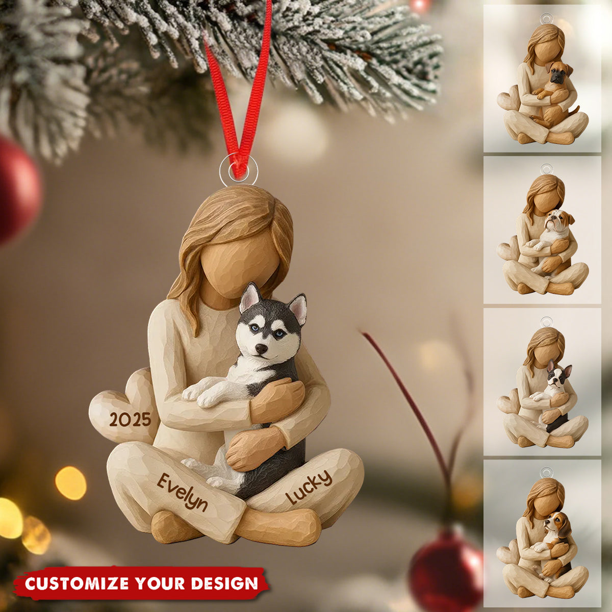 Girl &amp; Her Dog - Personalized Christmas Ornament - Gift For Dog Lover