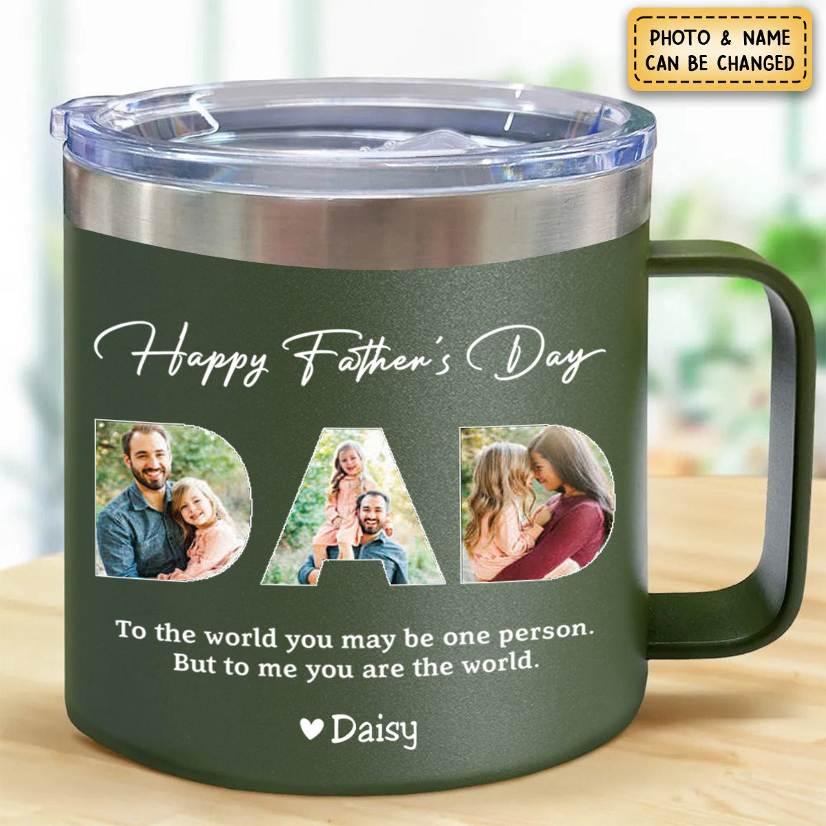 Dad, To Me You Are The World - Personalized  14oz Stainless Steel Tumbler With Handle - Father&#39;s Day, Birthday Gift For Dad