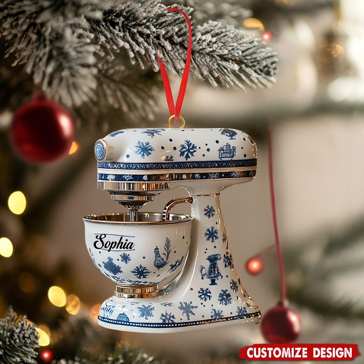 Personalized Blue Snowflake Kitchen Mixer Christmas Ornament
