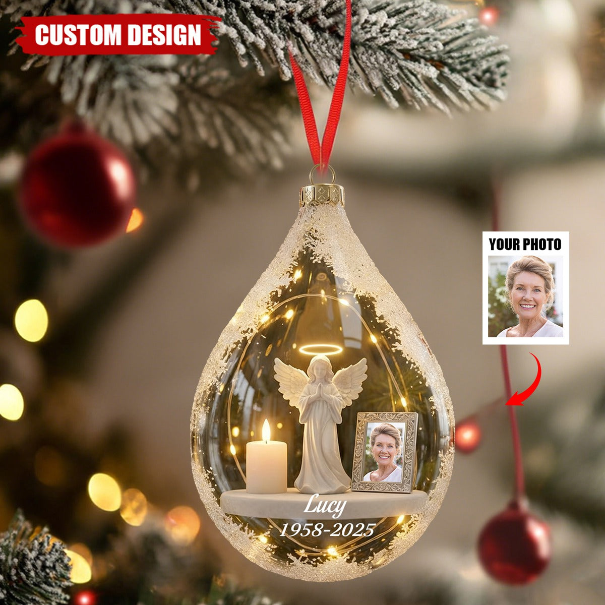 Personalized Angel&amp;Candle Memorial Christmas Ornament – Memorial Gift