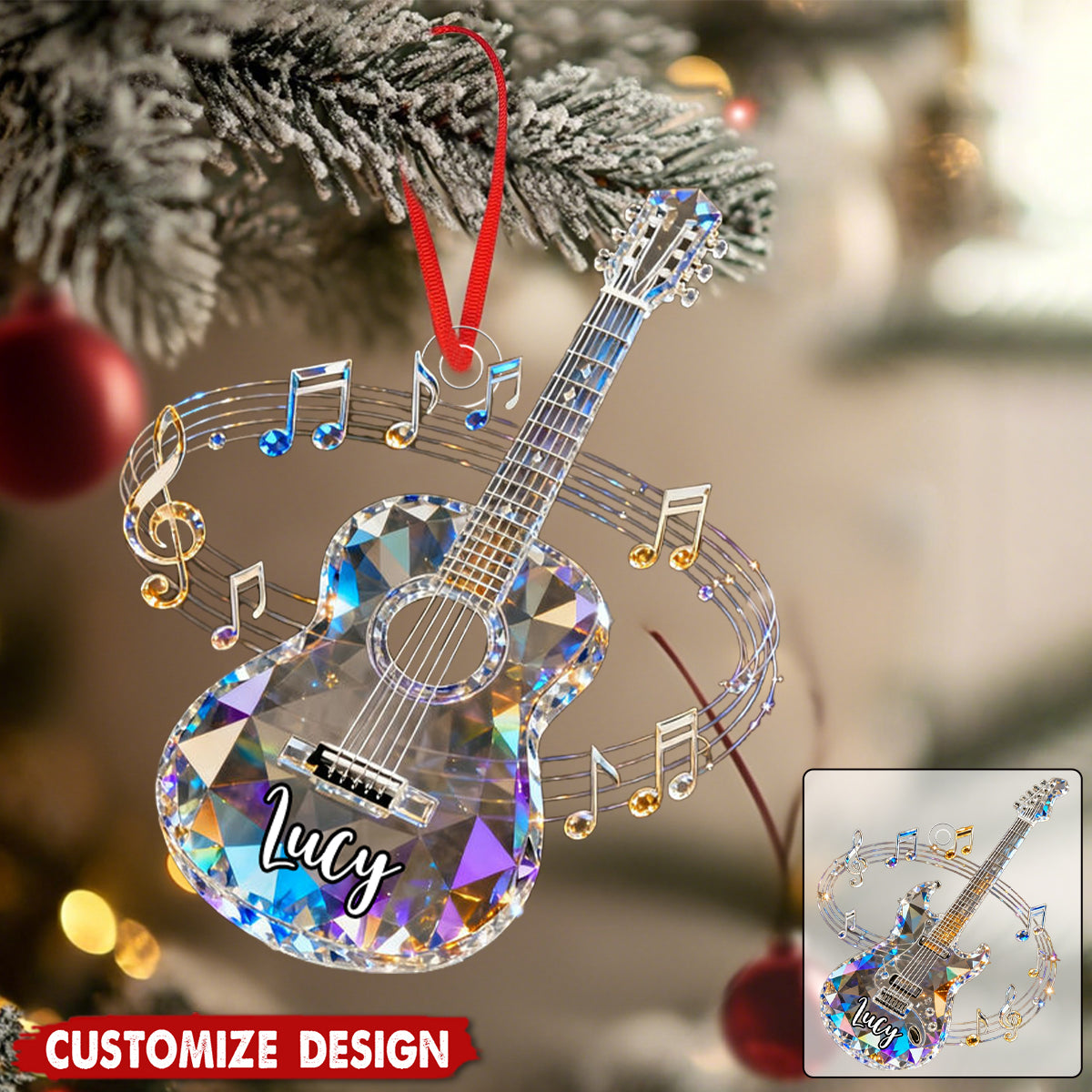 Personalized electric guitar themed crystal ornaments