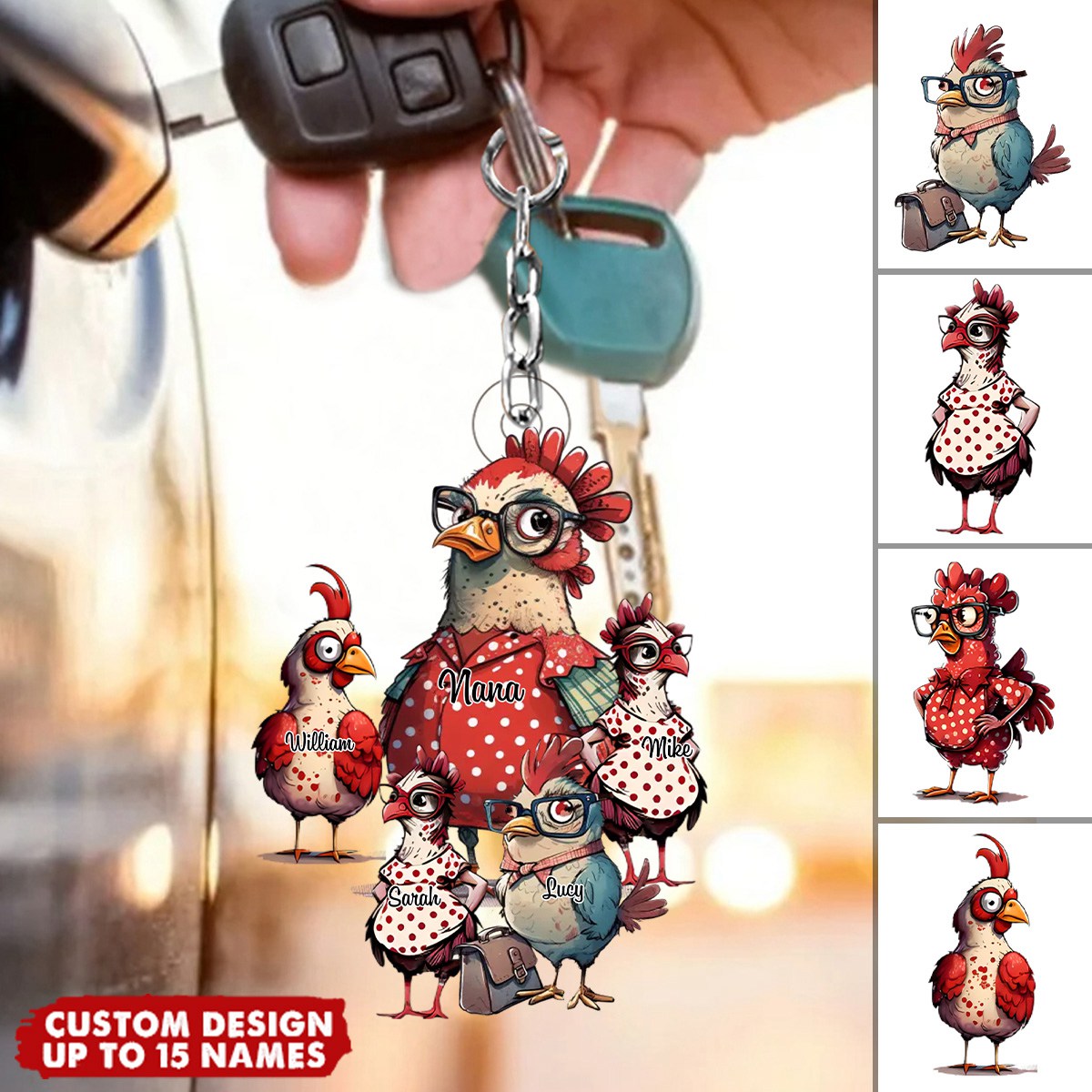 Personalized Nana/Mom Chick WIth Little Kids Acrylic Keychain-Gift For Mother&#39;s day
