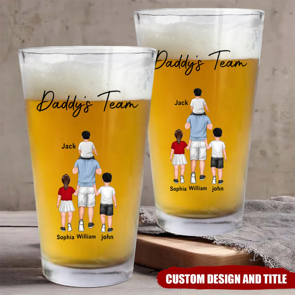 Personalized Daddy&#39;s/Grandpa&#39;s Team Beer Glass