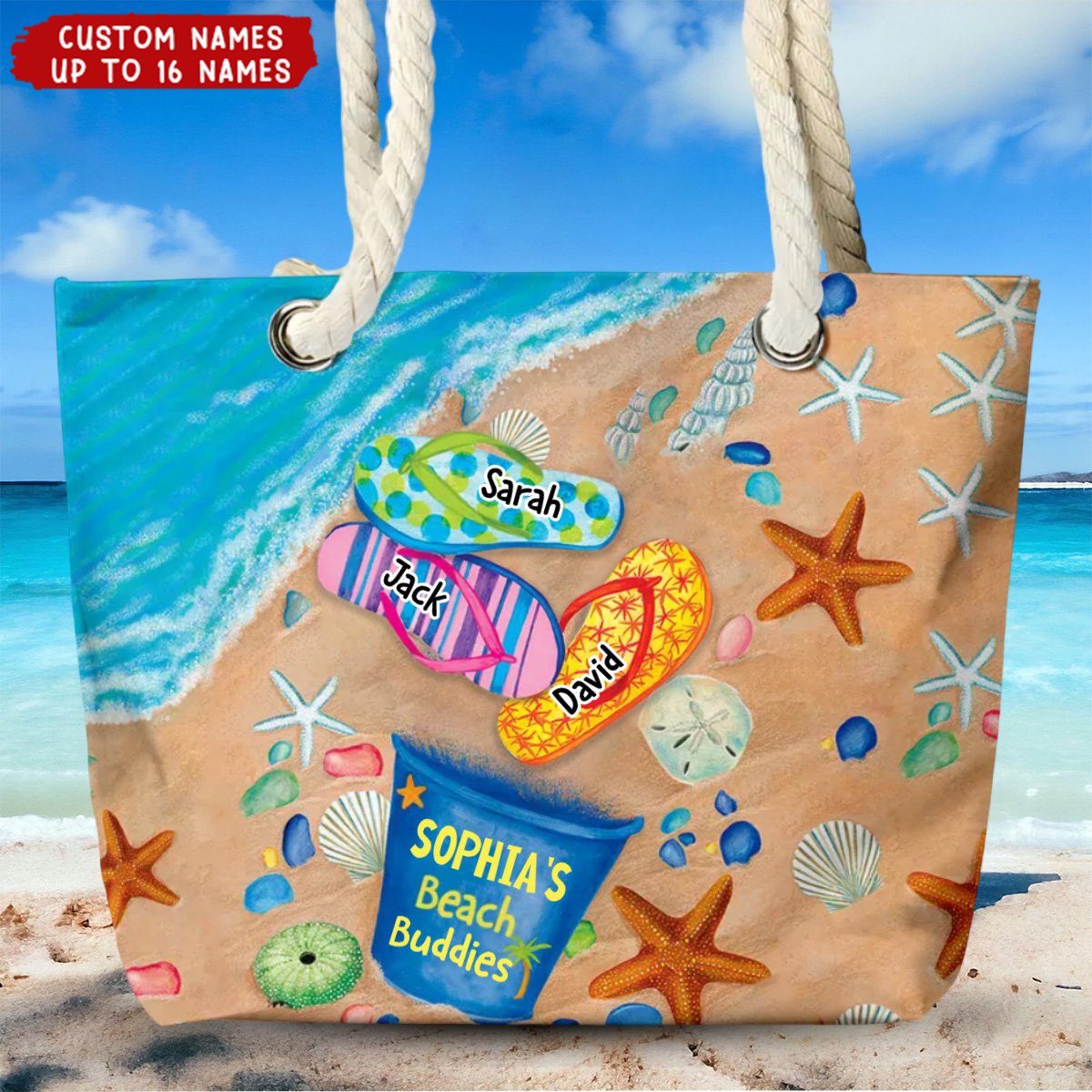 Nana&#39;s Beach Buddies Summer Flip Flop - Personalized Beach Bag - Gift for Grandmas Moms Aunties