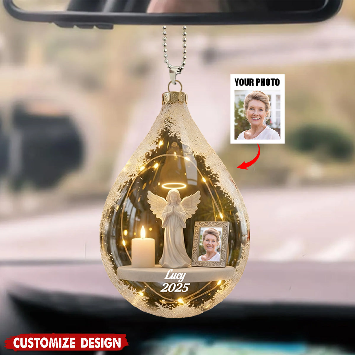 Personalized Angel&amp;Candle Memorial Car Ornament – Memorial Gift