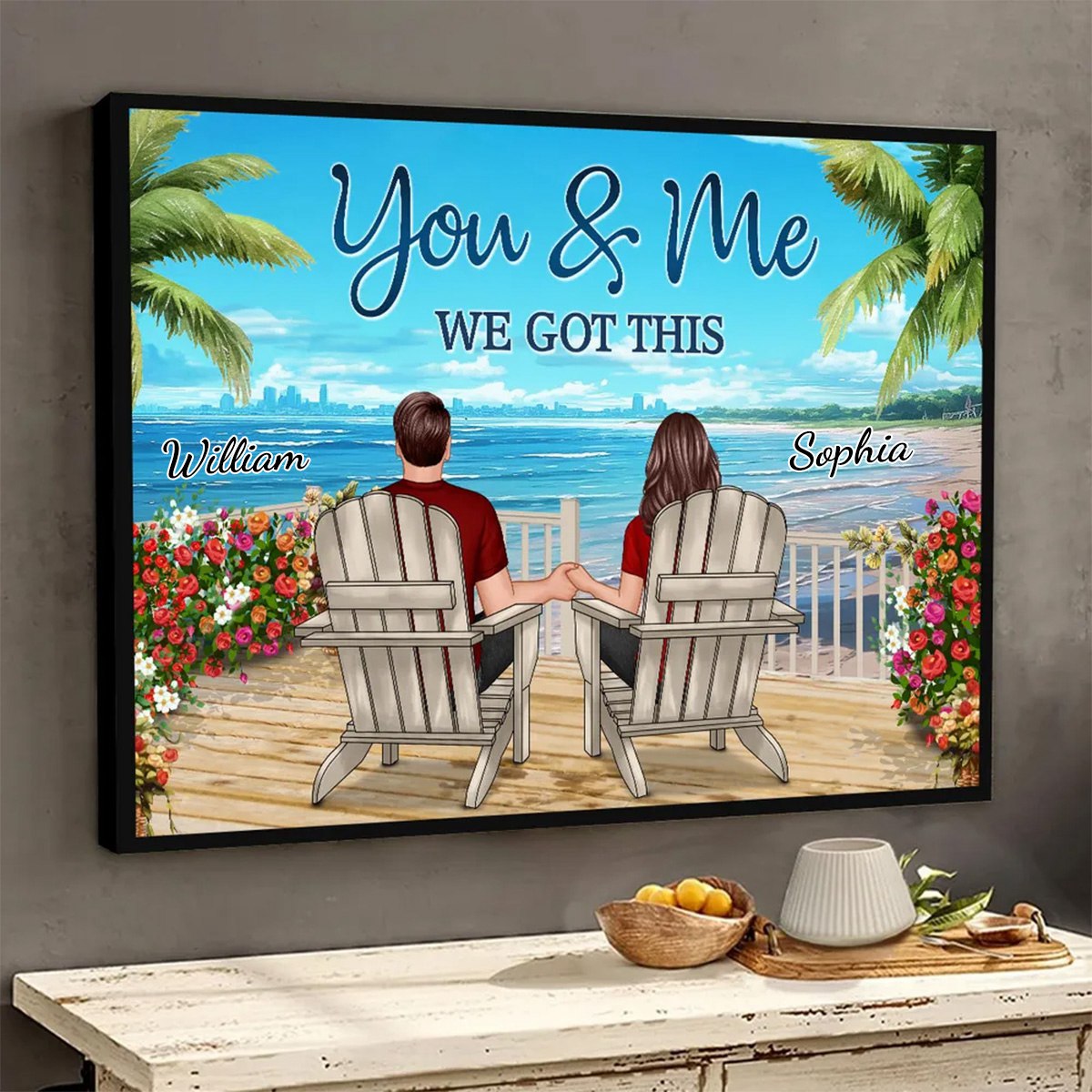 Back View Couple Sitting Beach Landscape You &amp; Me We Got This Personalized Horizontal Poster