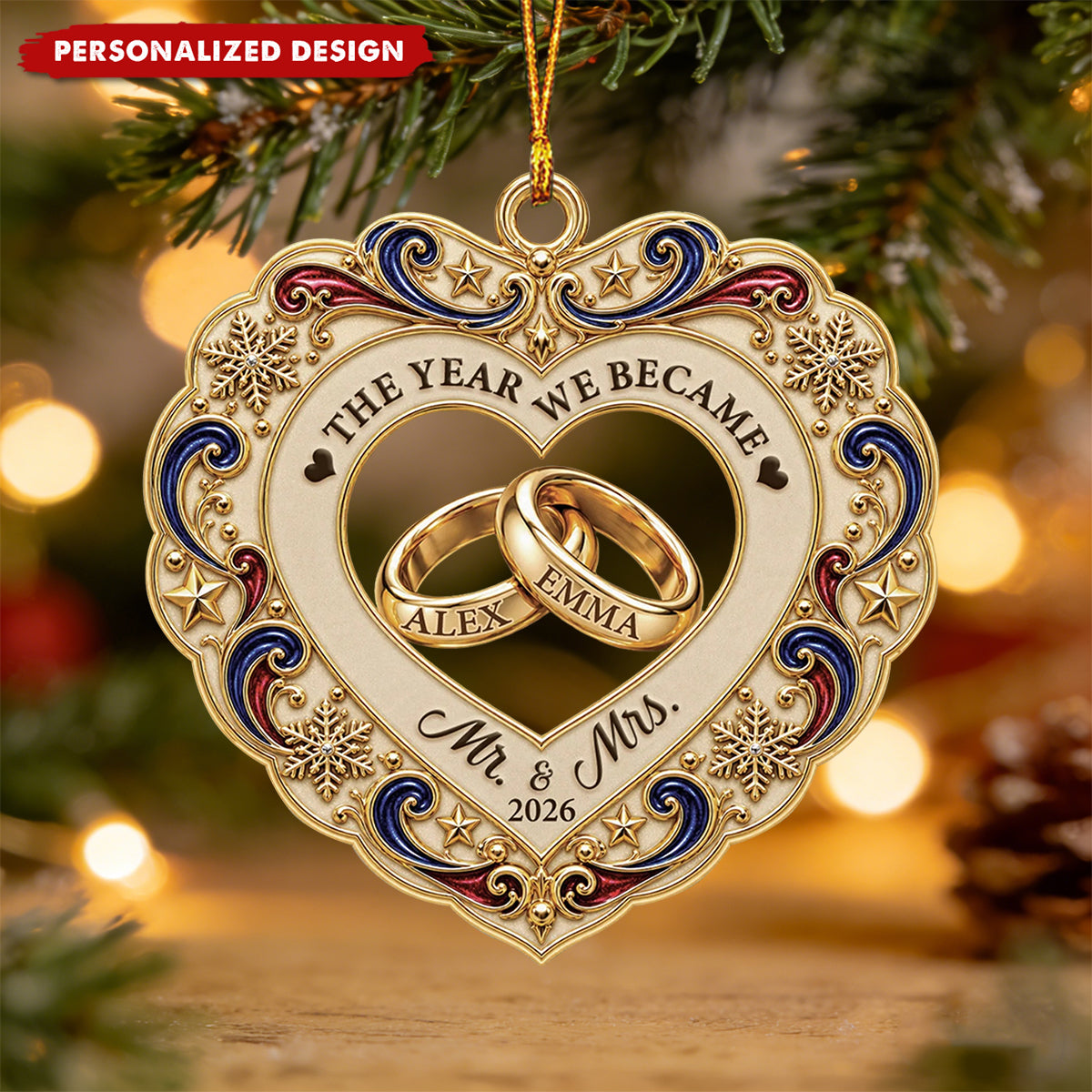 "The Year We Became Mr &amp; Mrs" Personalized Acrylic Ornament - Custom Couples First Christmas Keepsake