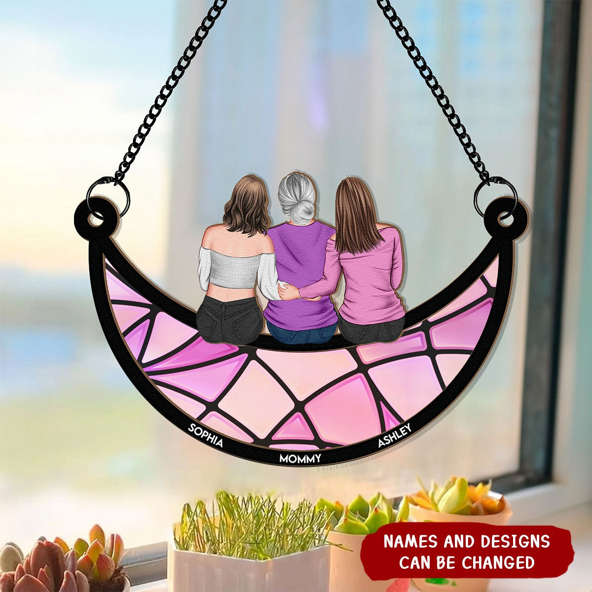 Mother &amp; Daughter On The Moon - Personalized Window Hanging Suncatcher Ornament