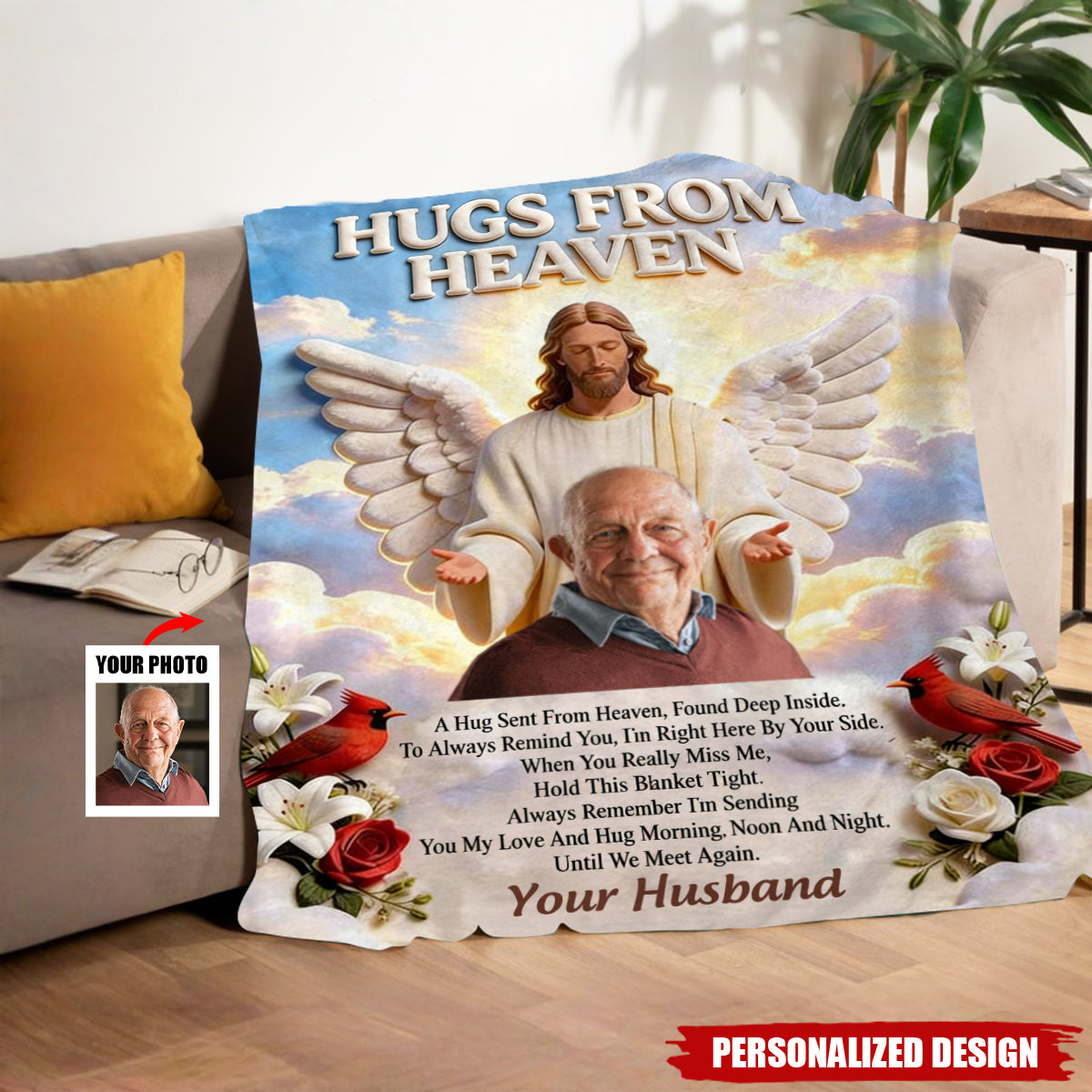 Memorial Gift, Hugs From Heaven-Personalized Memorial Blanket