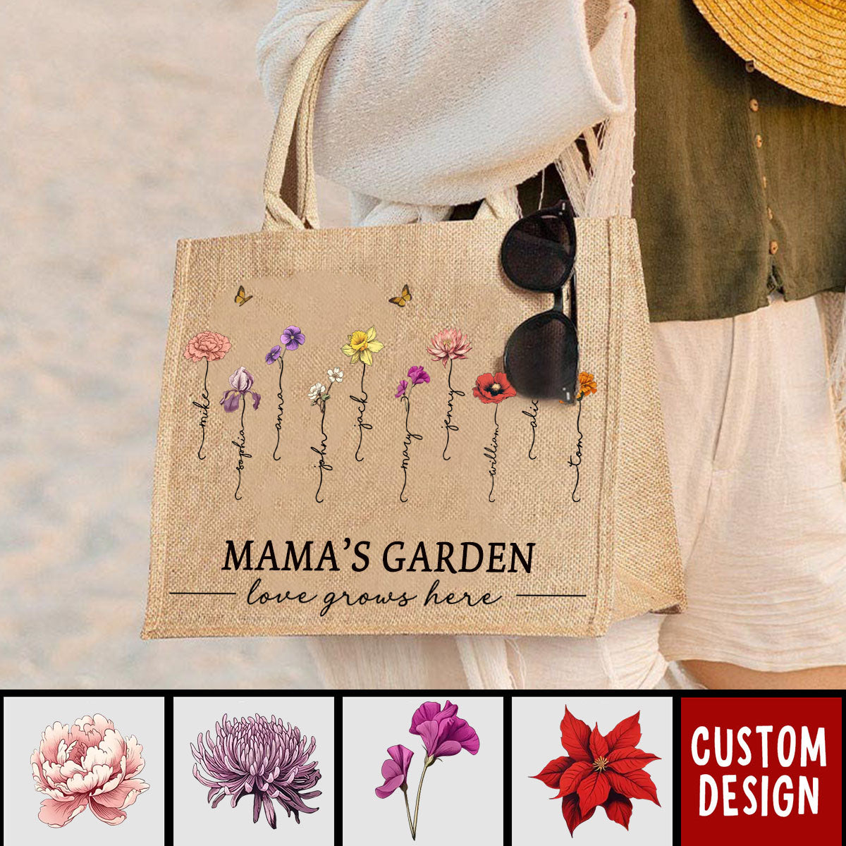 Grandma&#39;s Garden Love Grows Here - Personalized Jute Tote Bag