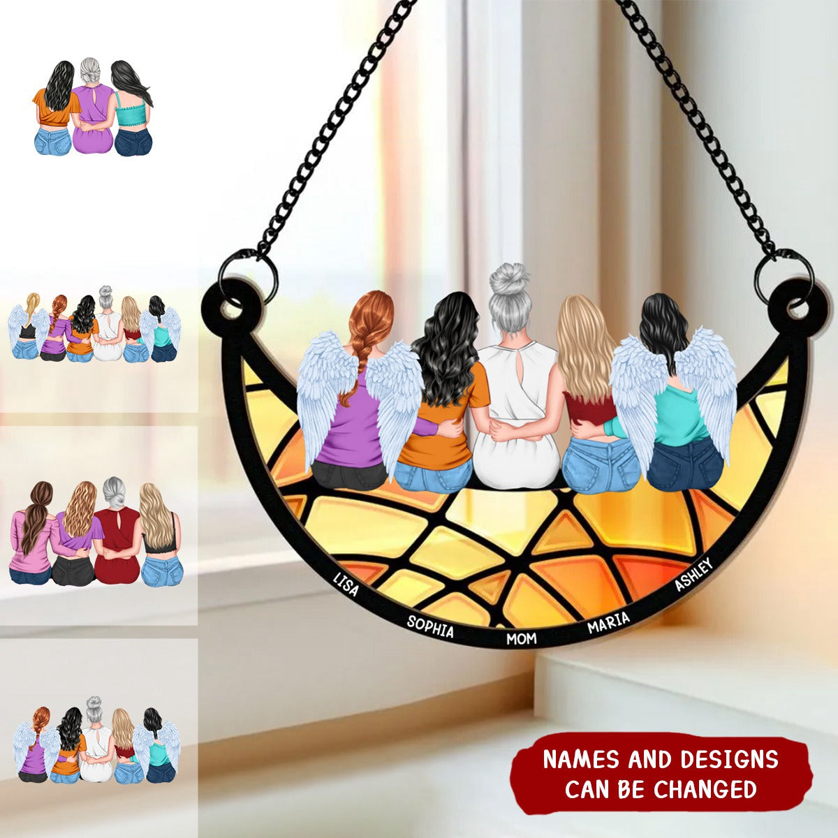 Mother &amp; Daughter On The Moon - Personalized Window Hanging Suncatcher Ornament