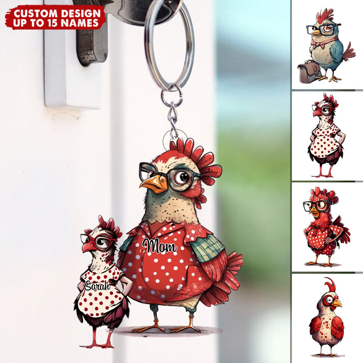 Personalized Nana/Mom Chick WIth Little Kids Acrylic Keychain-Gift For Mother&#39;s day