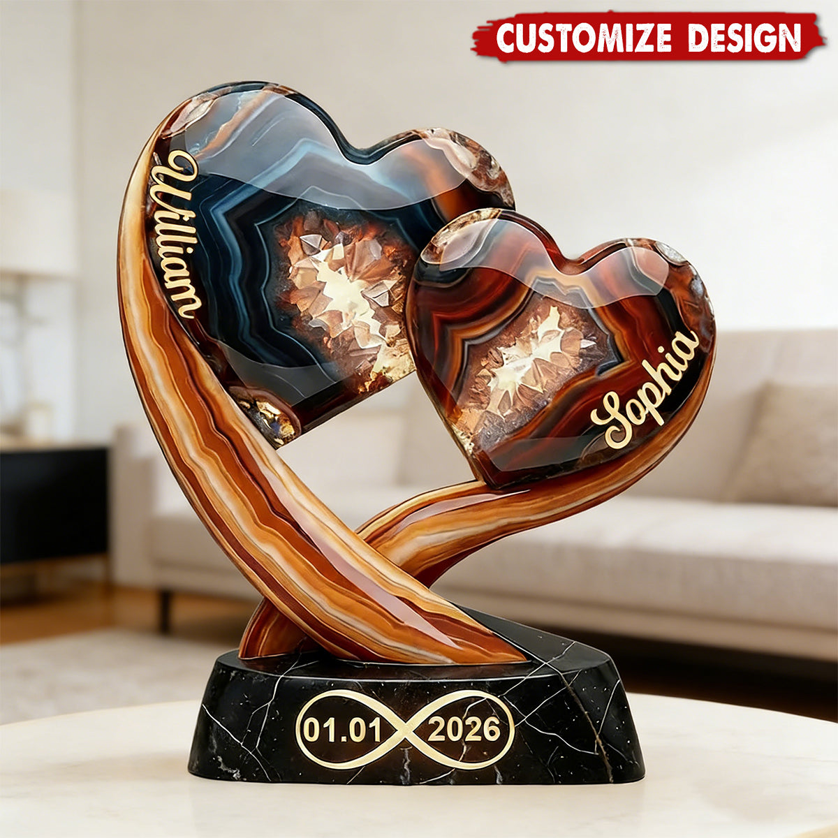 Together Forever - Personalized Two Heart Couple Plaque