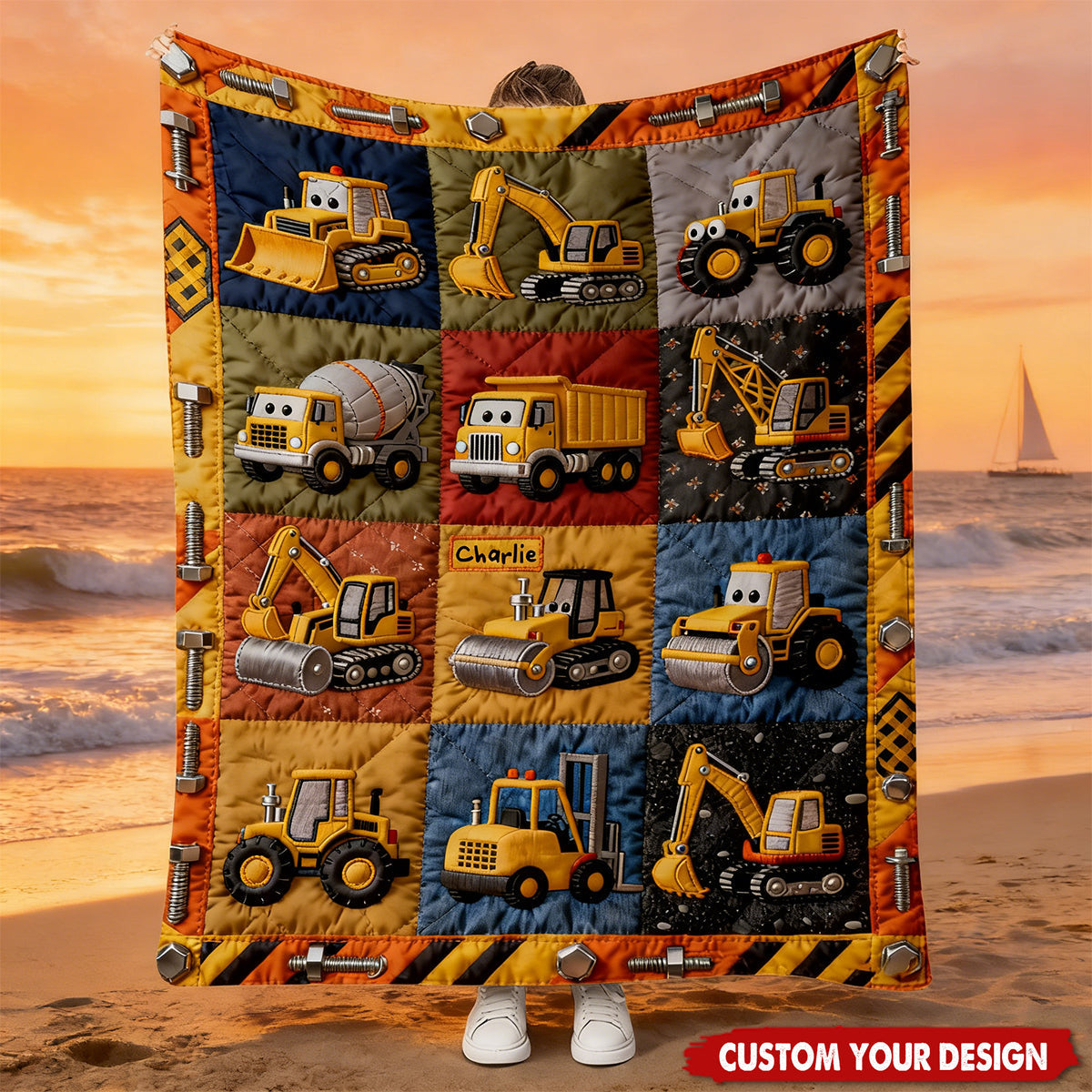 Construction Machines - Personalized Kid Blanket