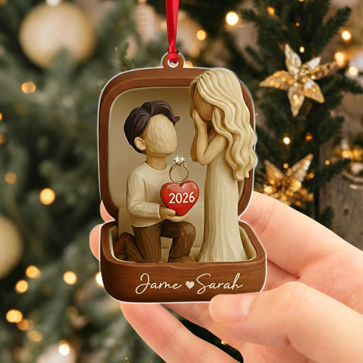 Personalized She Said Yes Ornament - Custom Acrylic &amp; Wood Couple Engagement Proposal Gift