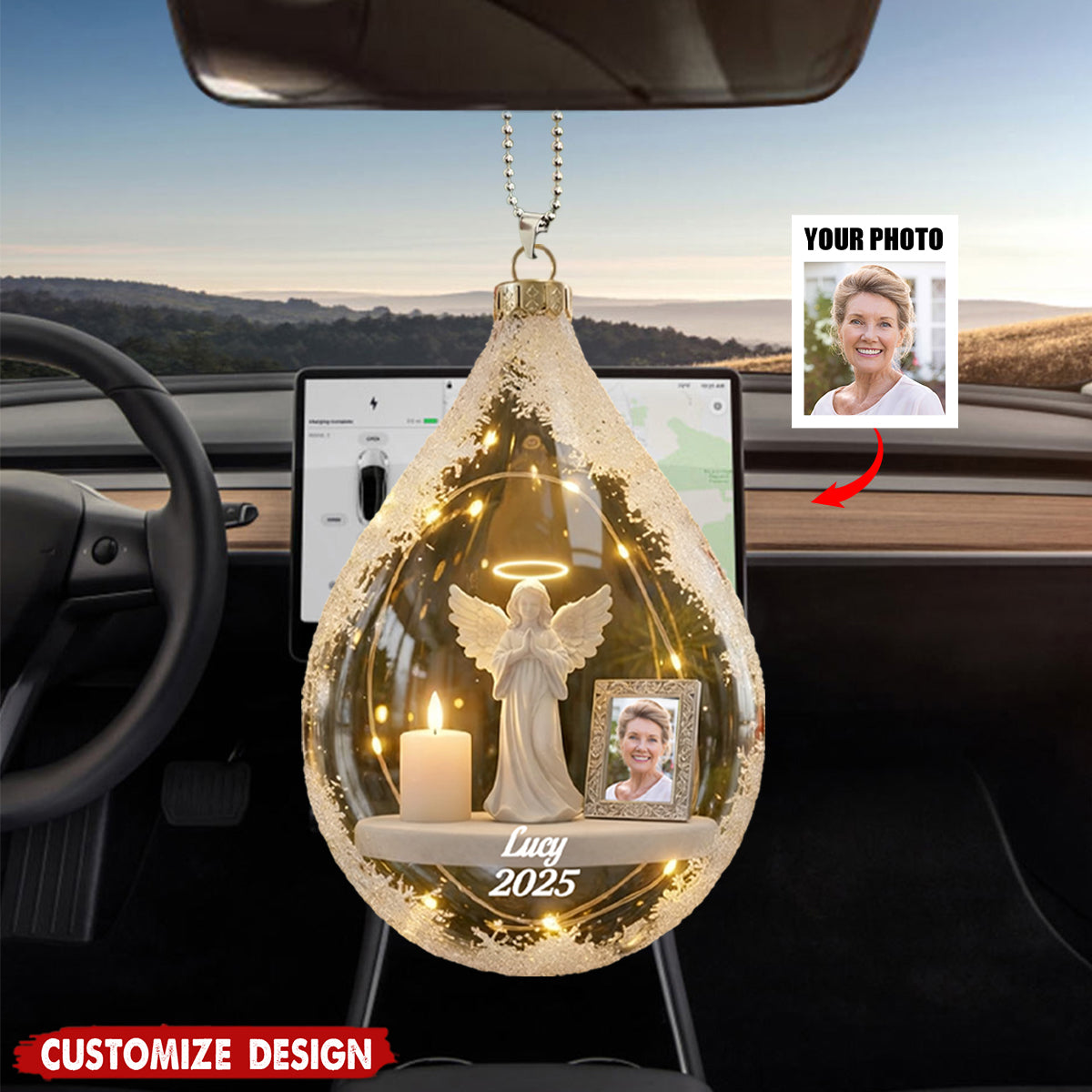Personalized Angel&amp;Candle Memorial Car Ornament – Memorial Gift
