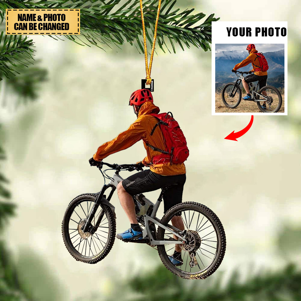 Personalized Christmas Hanging Ornament - Gift For Cyclist/Mountain biking Lovers - Custom Your Photo
