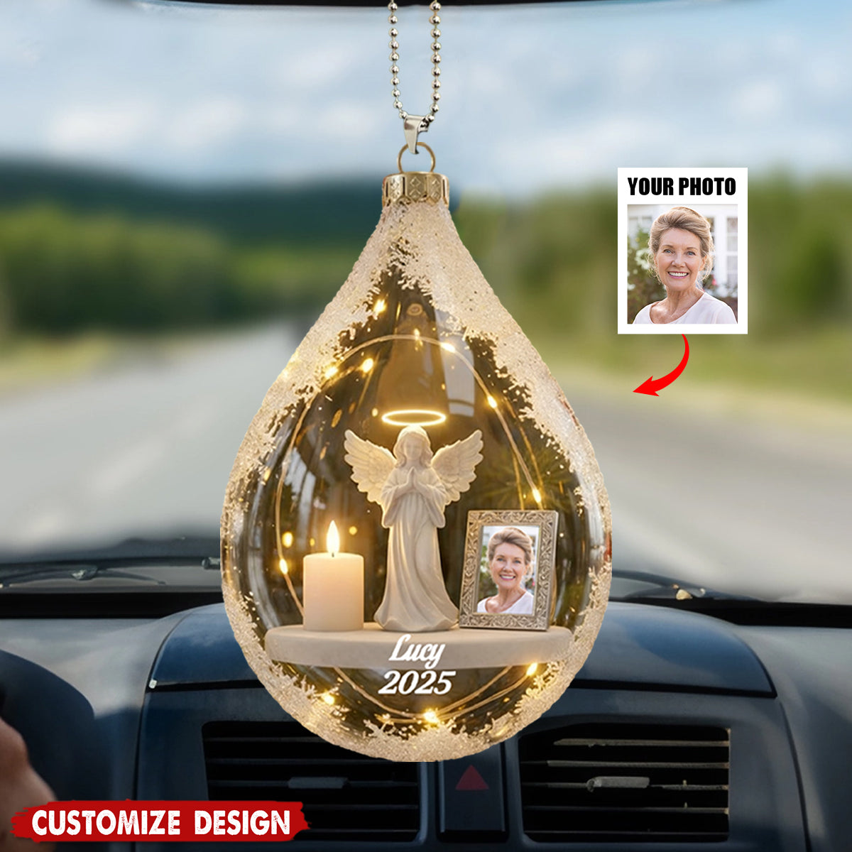 Personalized Angel&amp;Candle Memorial Car Ornament – Memorial Gift