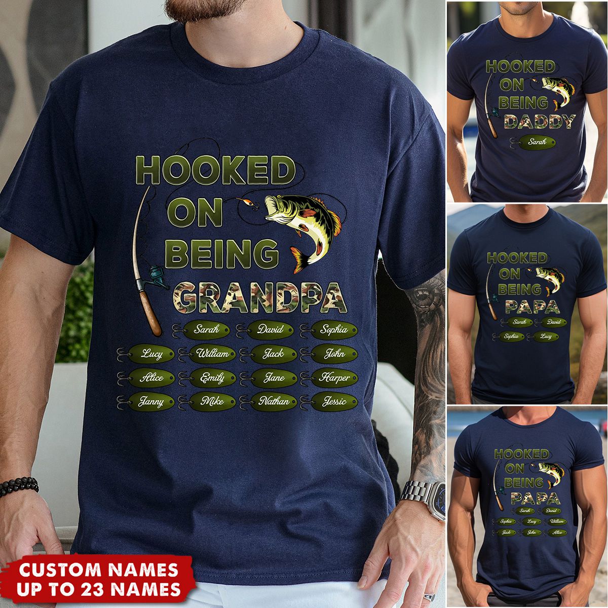 Hooked On Being Grandpa Fishing Camouflage - Personalized Shirt - Father&#39;s Day Gift For Grandpa/Dad/Husband