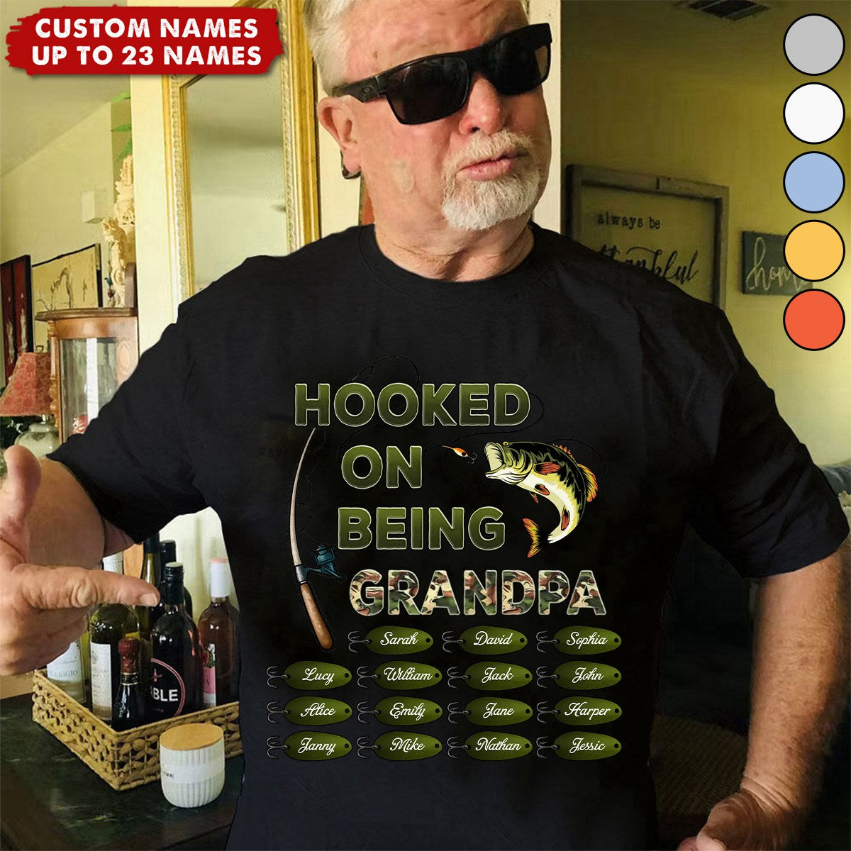 Hooked On Being Grandpa Fishing Camouflage - Personalized Shirt - Father&#39;s Day Gift For Grandpa/Dad/Husband