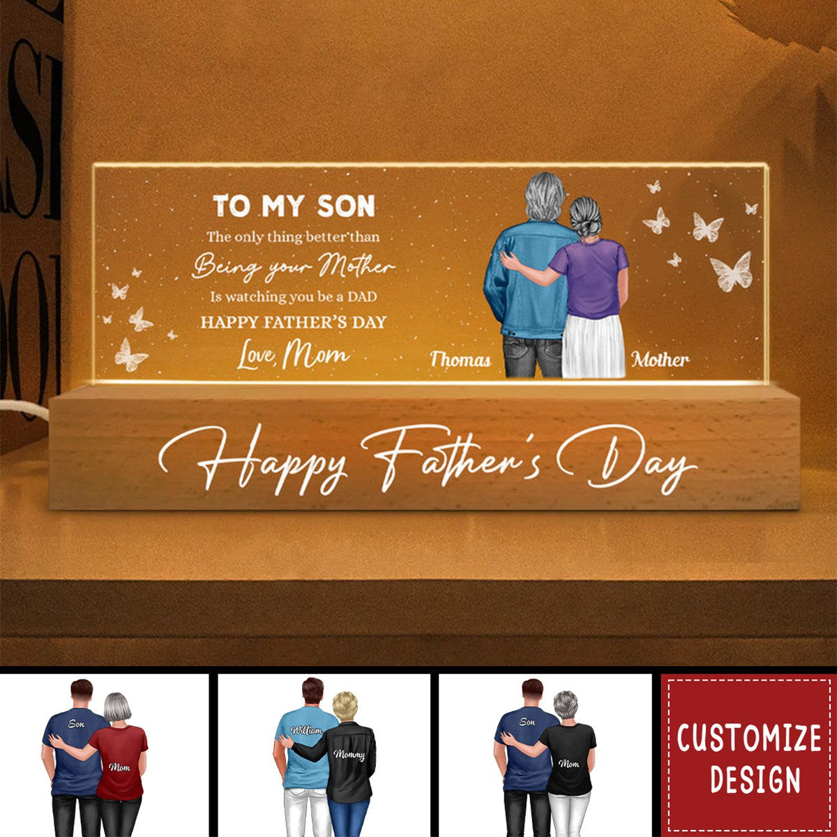 Heartfelt Father&#39;s Day Gift For Son, Grandson - Personalized Acrylic LED Night Light