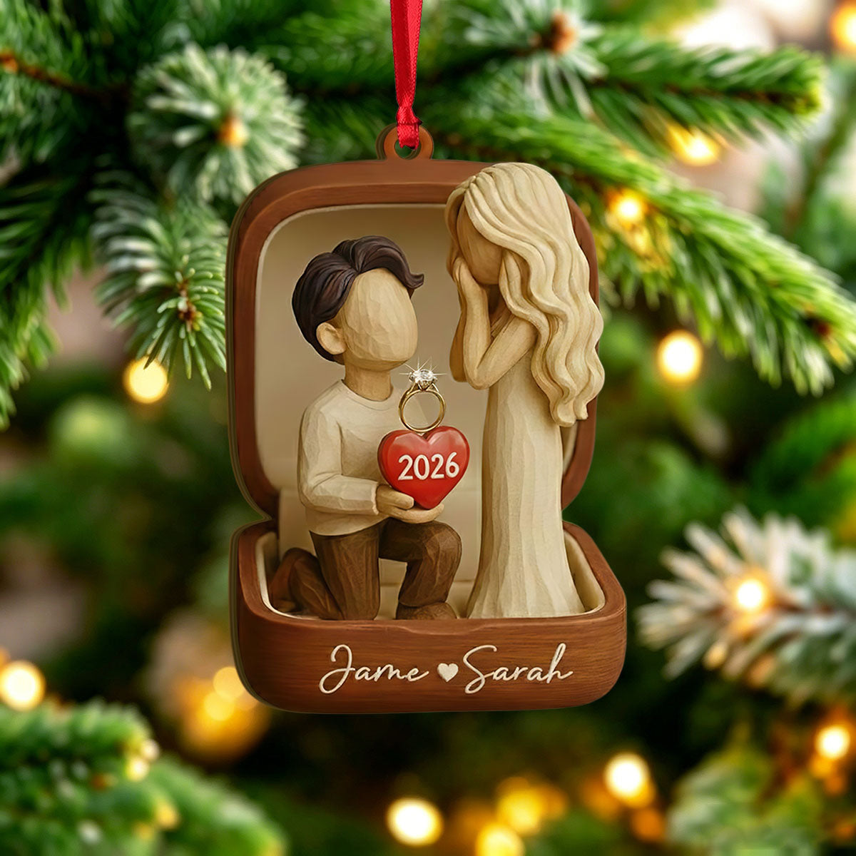 Personalized She Said Yes Ornament - Custom Acrylic &amp; Wood Couple Engagement Proposal Gift