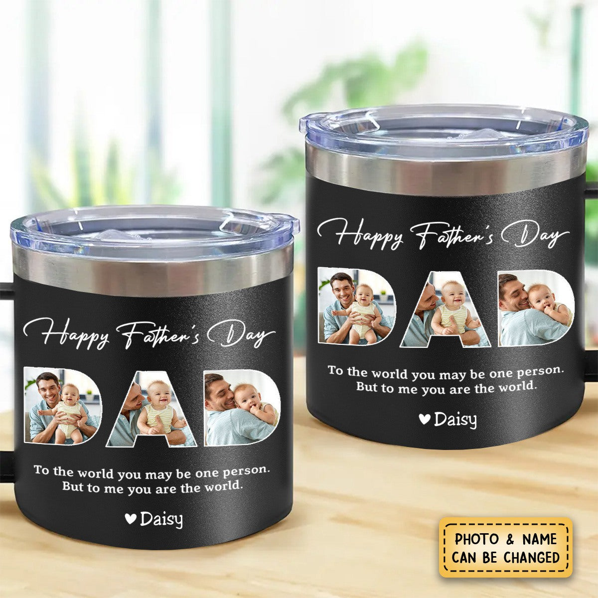 Dad, To Me You Are The World - Personalized  14oz Stainless Steel Tumbler With Handle - Father&#39;s Day, Birthday Gift For Dad