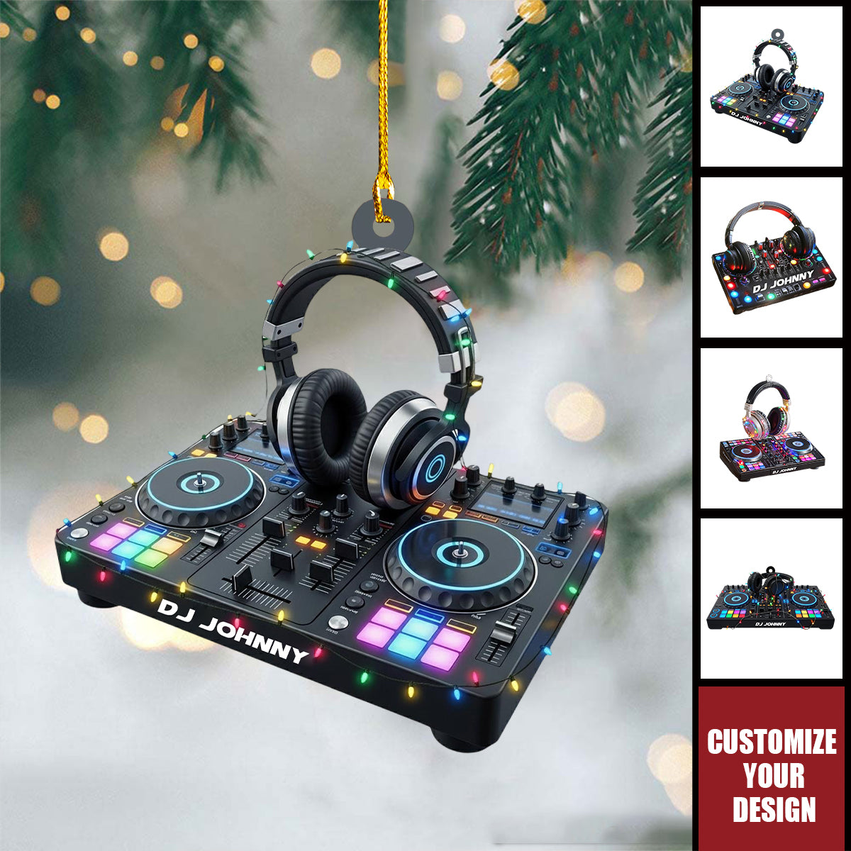 DJ Mixer with Headphones Ornament, Custom Name Music Console Christmas Decor, Gift For DJs, Music Producers