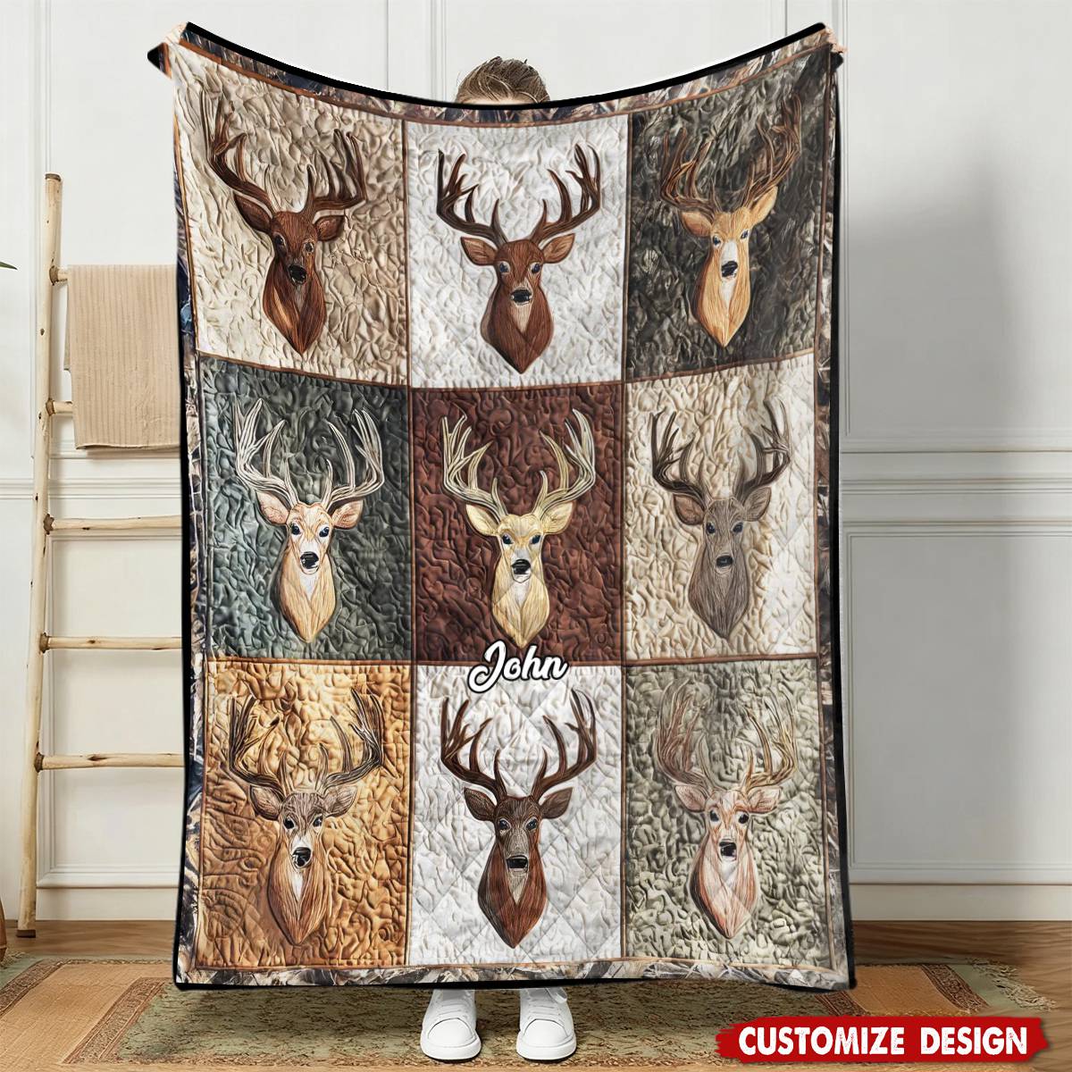 Personalized Deer Hunting Quilt Blanket - Gift for Hunter