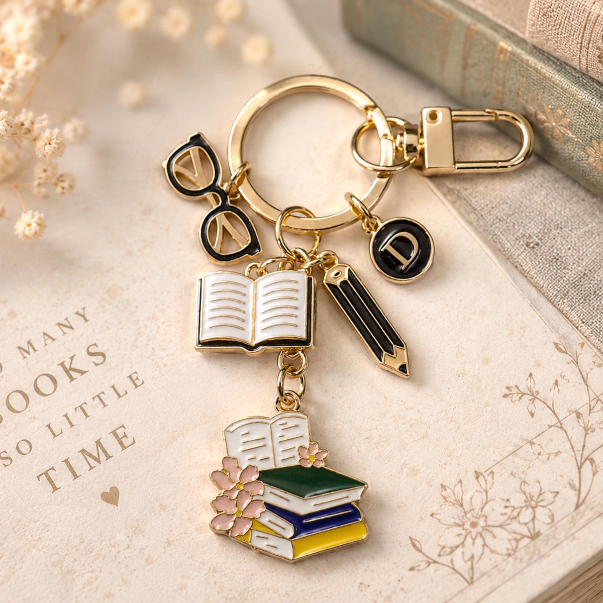 Personalized Book Lover Bag Charm – Reader Gift – Literary Keychain
