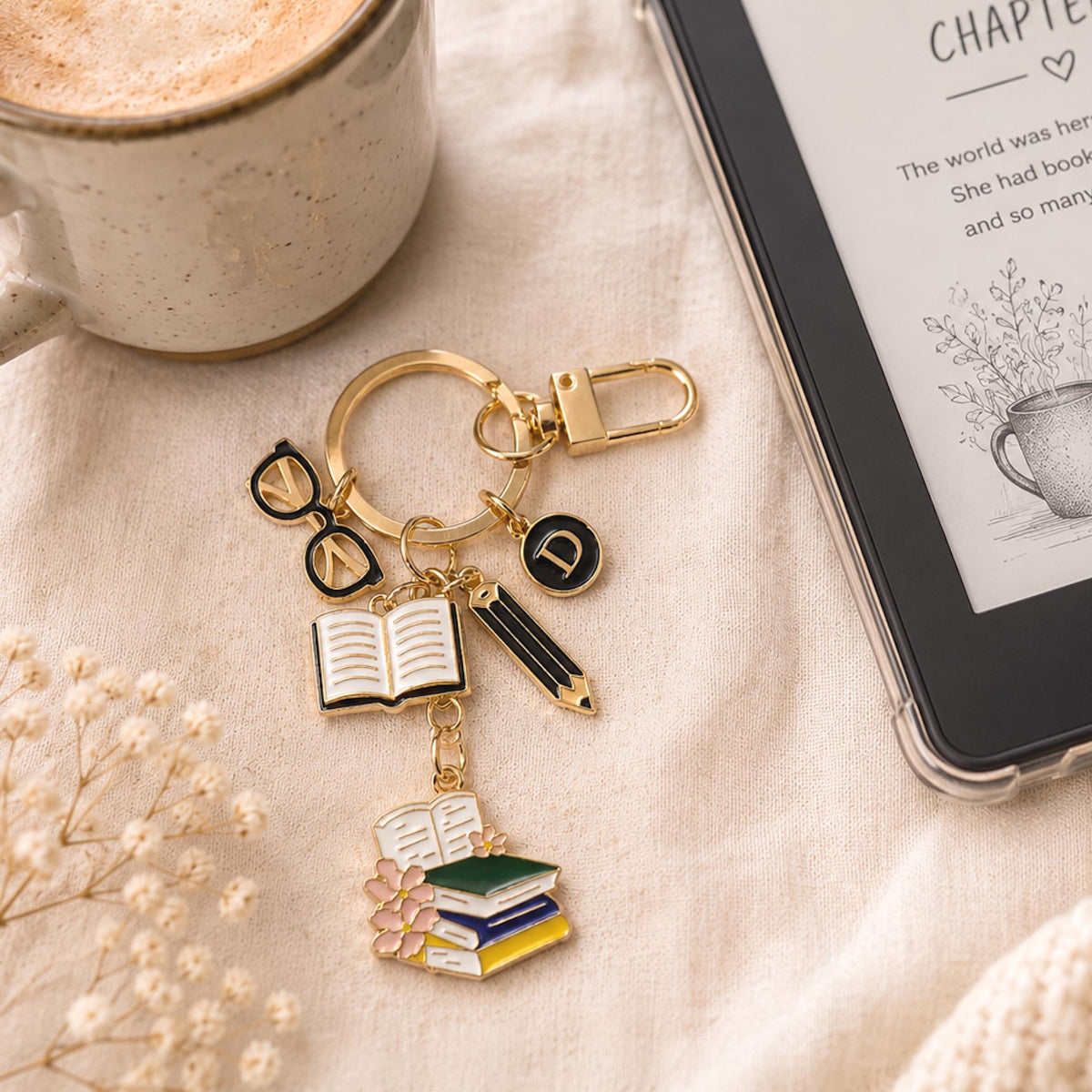 Personalized Book Lover Bag Charm – Reader Gift – Literary Keychain