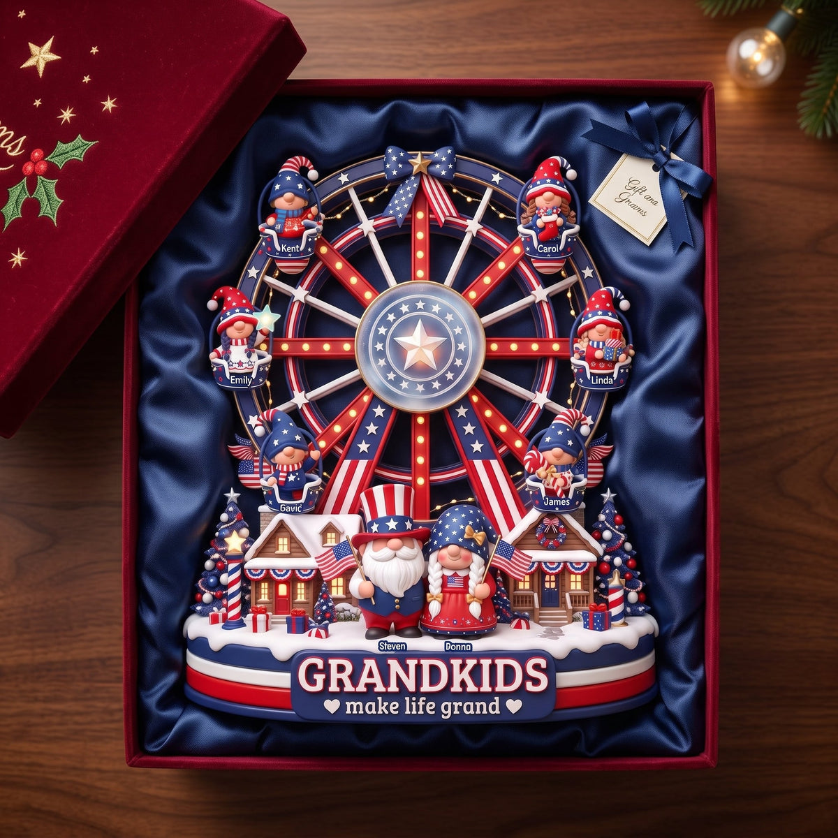 USA Grandkids Ferris Wheel Acrylic Light Box - Personalized Gifts For Christmas