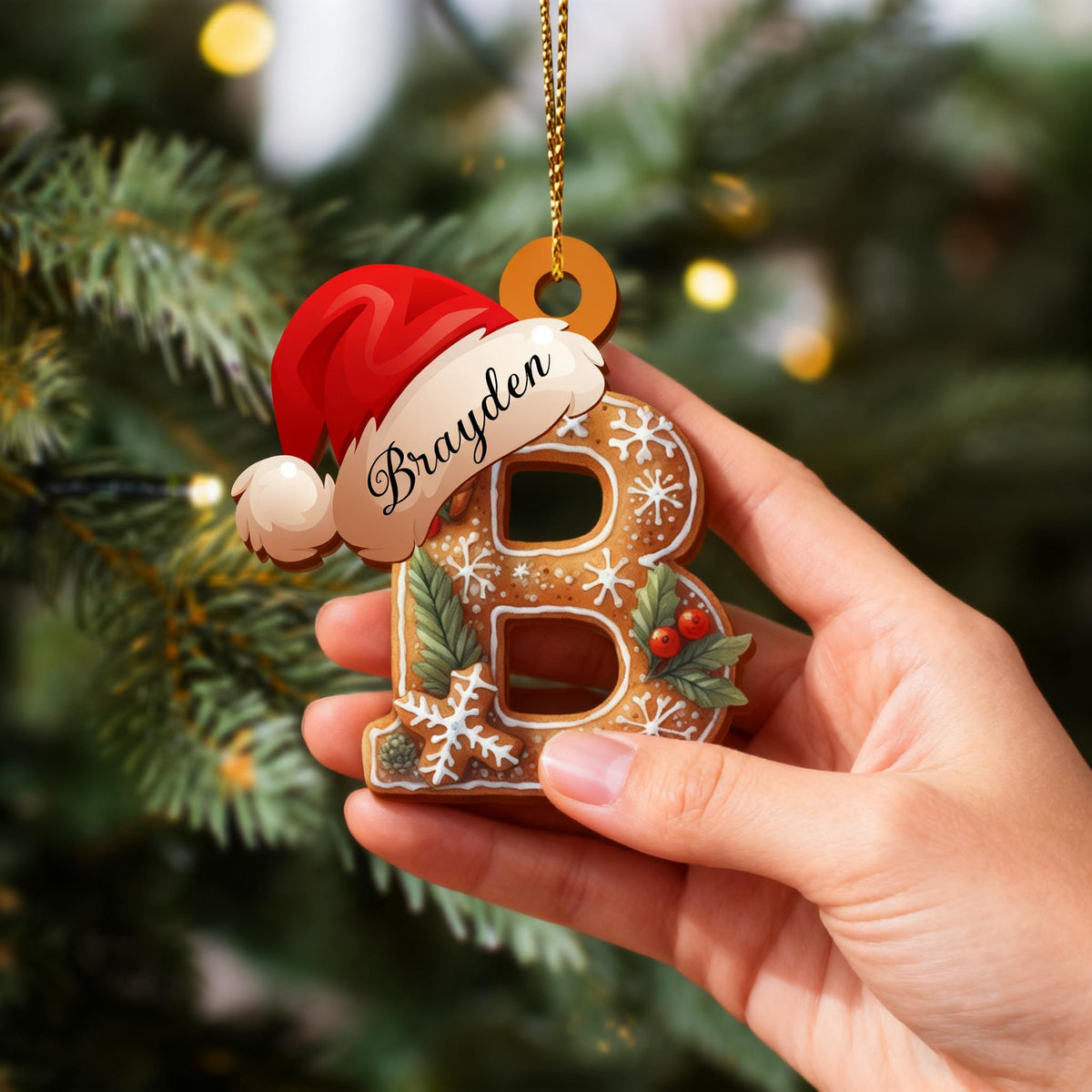 Personalized Gingerbread Letter Ornament, Custom Initial Christmas Decoration