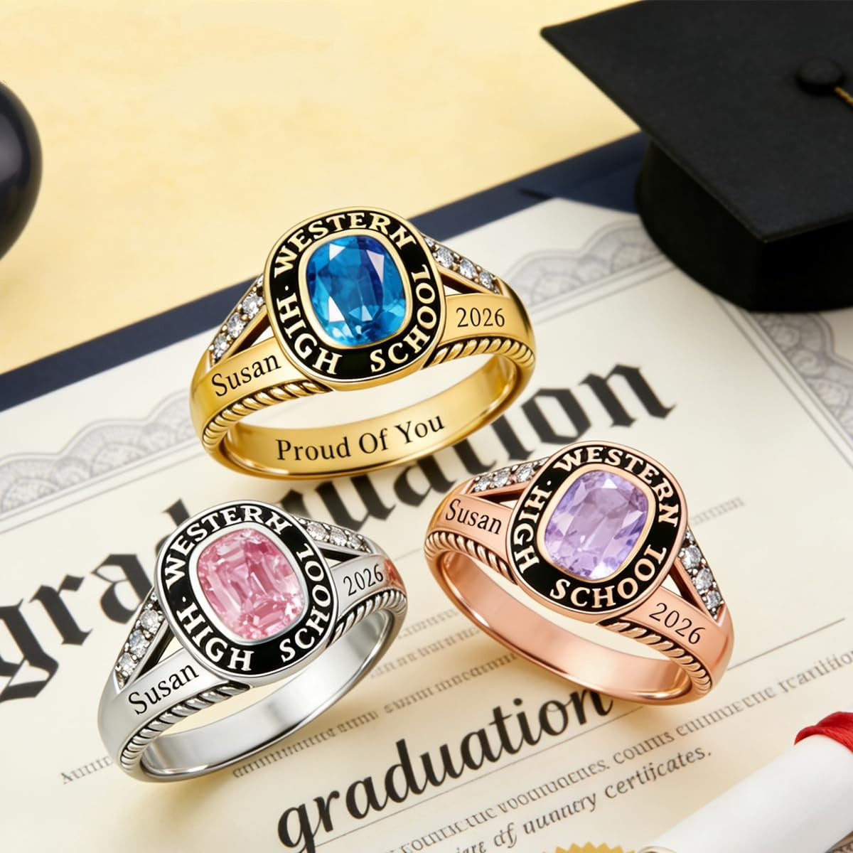 Personalized Graduation Class Birthstone Ring - Graduation Jewelry Gift for Men &amp; Women