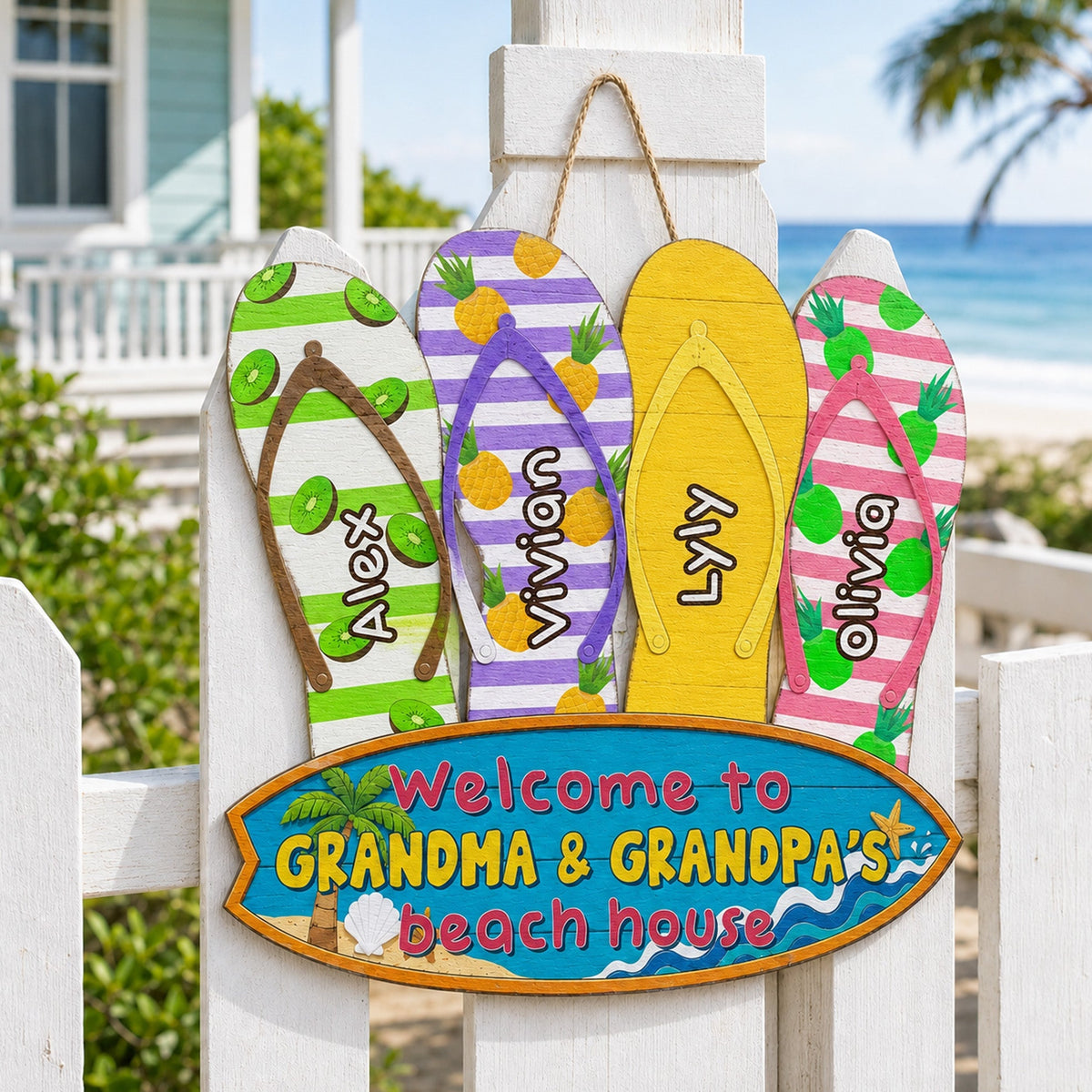 Welcome To Grandma &amp; Grandpa's Beach House - Personalized Wood Sign