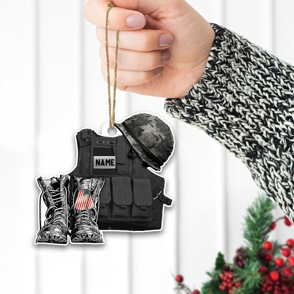 Personalized Ornament Veteran Uniform Combat Vest Combat Boots Helmet 2 Sides Flat Acrylic Ornament