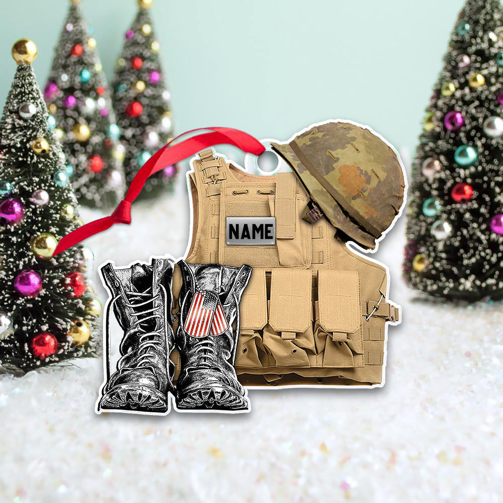 Personalized Ornament Veteran Uniform Combat Vest Combat Boots Helmet 2 Sides Flat Acrylic Ornament