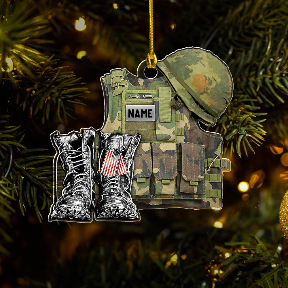 Personalized Ornament Veteran Uniform Combat Vest Combat Boots Helmet 2 Sides Flat Acrylic Ornament