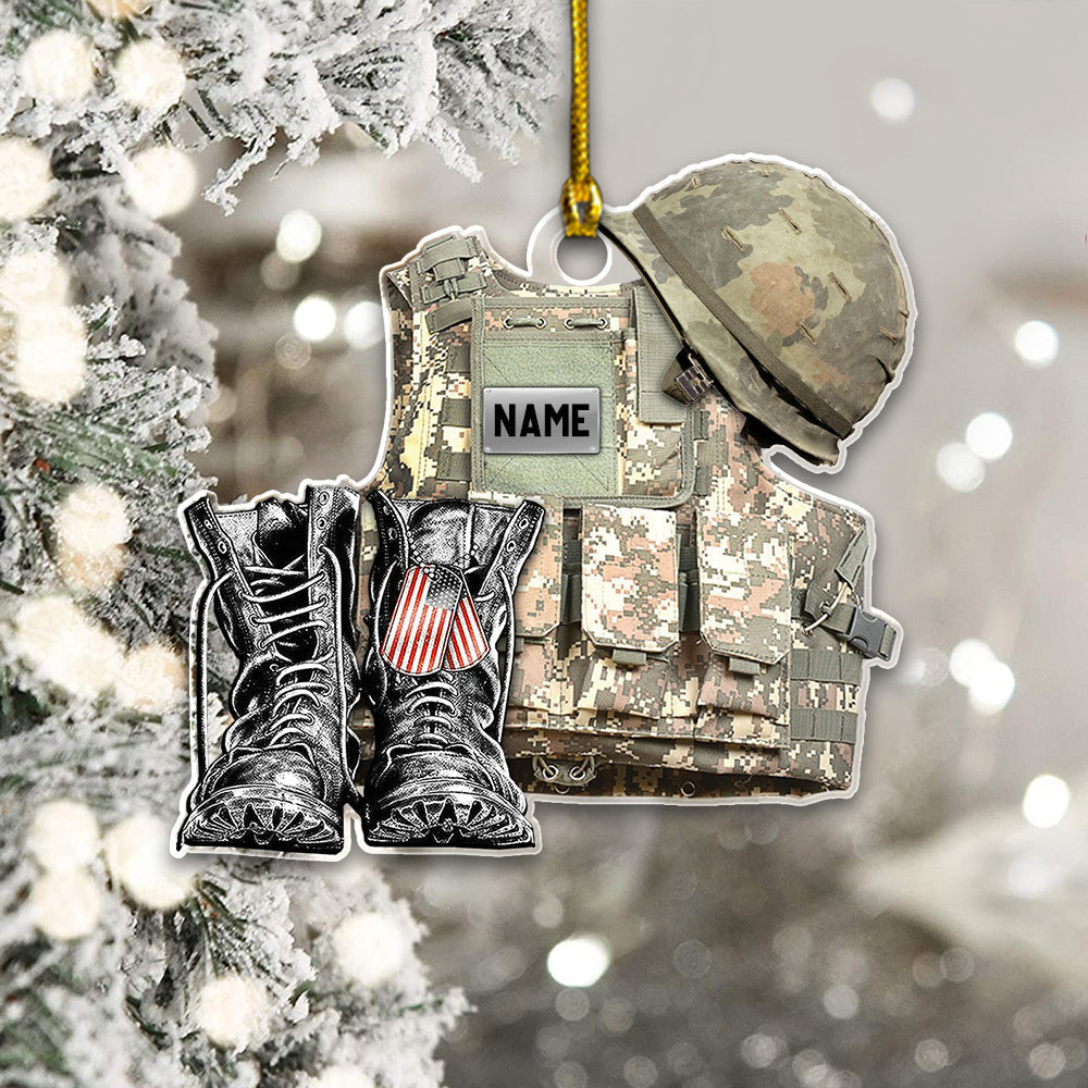 Personalized Ornament Veteran Uniform Combat Vest Combat Boots Helmet 2 Sides Flat Acrylic Ornament