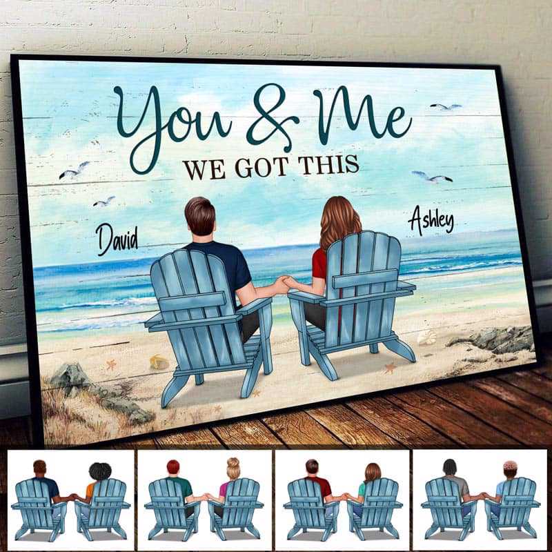 Back View Couple Sitting Beach Landscape You &amp; Me We Got This Personalized Horizontal Poster