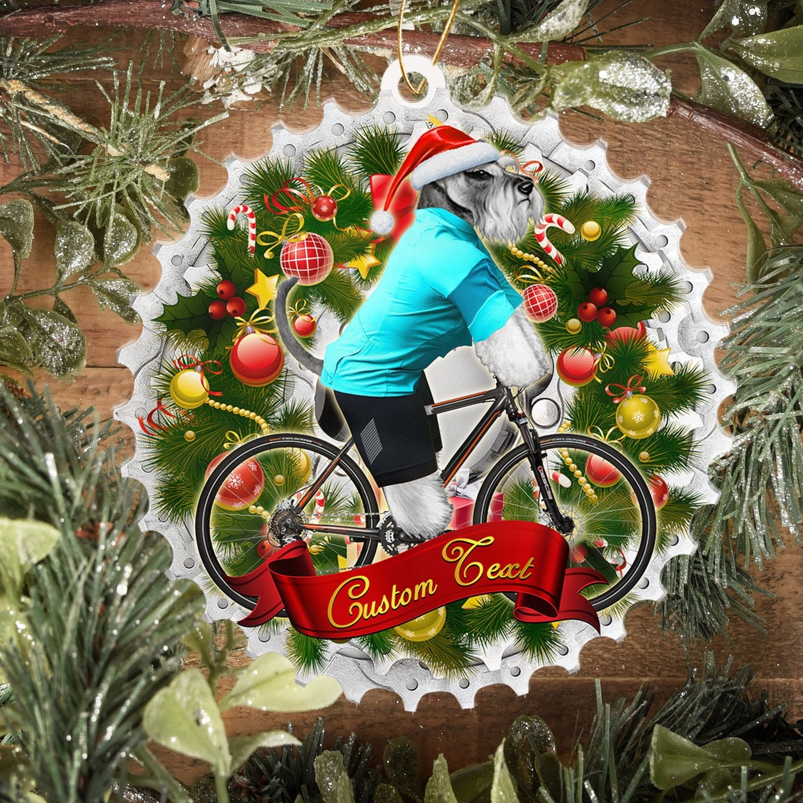 Schnauzer Cycling Christmas Ornament