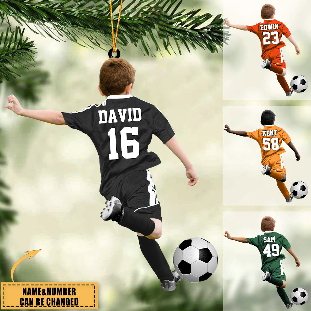 Custom Personalized Football Boy Acrylic Christmas Ornament, Gift For Football Lovers