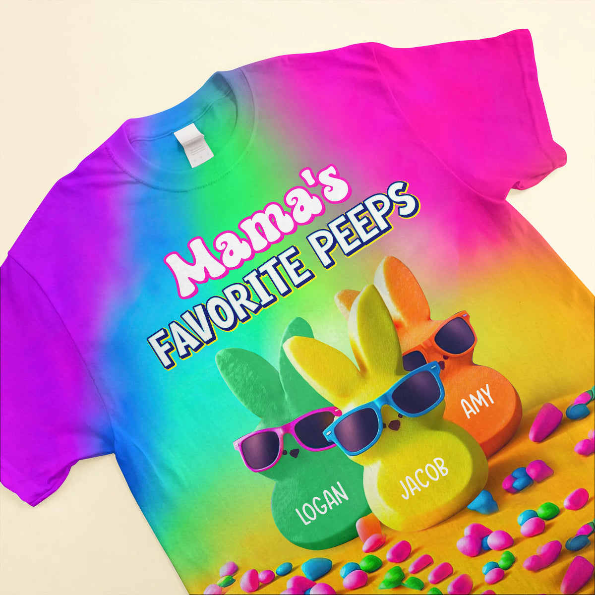 Grandma&#39;s Favorite Rabbit Rainbow Color Personalized 3D T-shirt