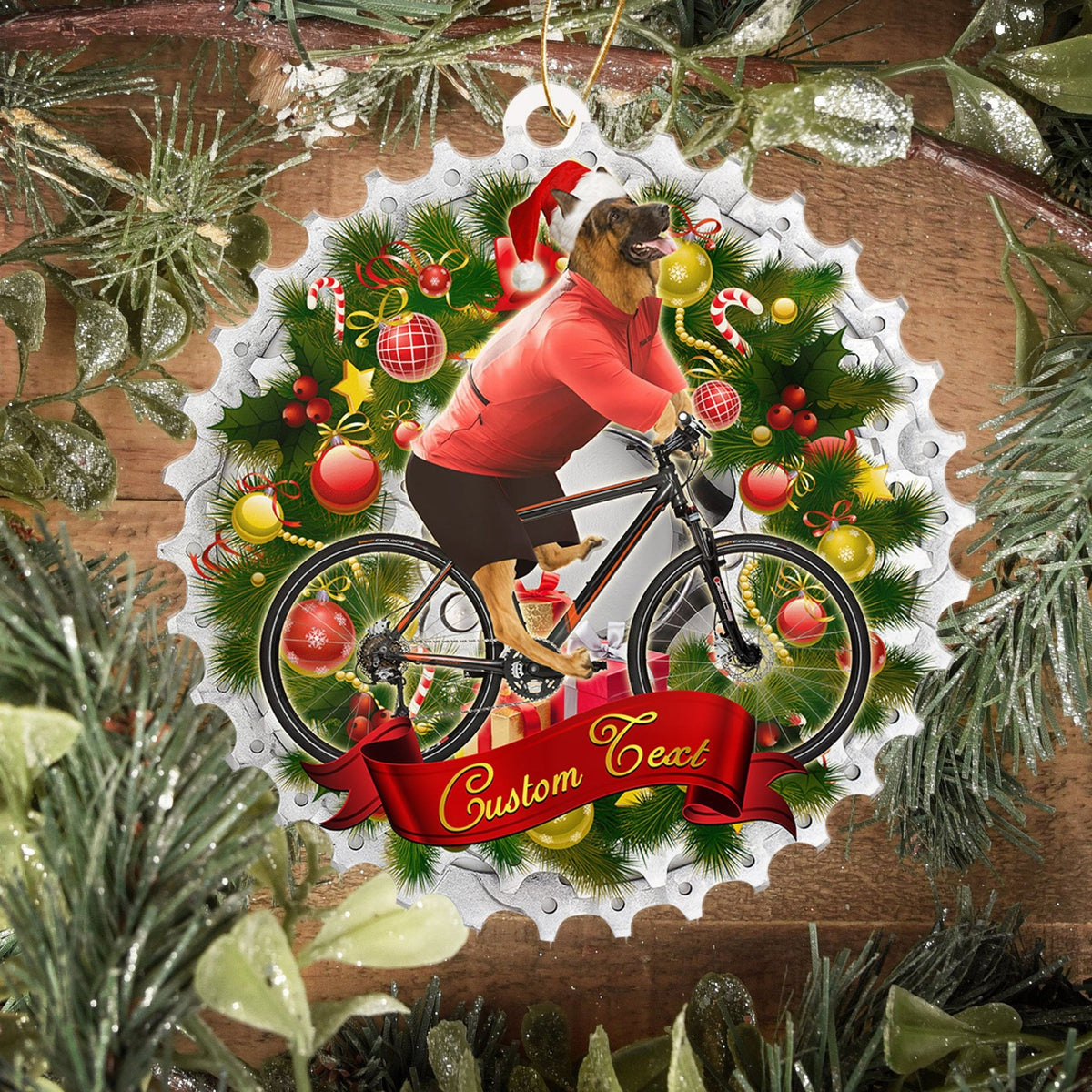 German Shepherd Cycling Christmas Ornament