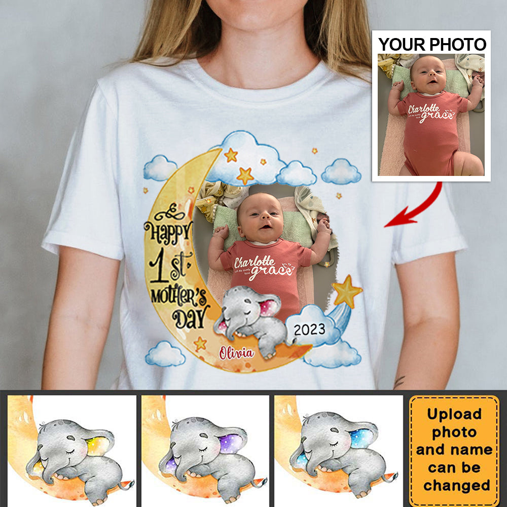 Personalized First Mother&#39;s Day Elephant Photo Unisex T-shirt