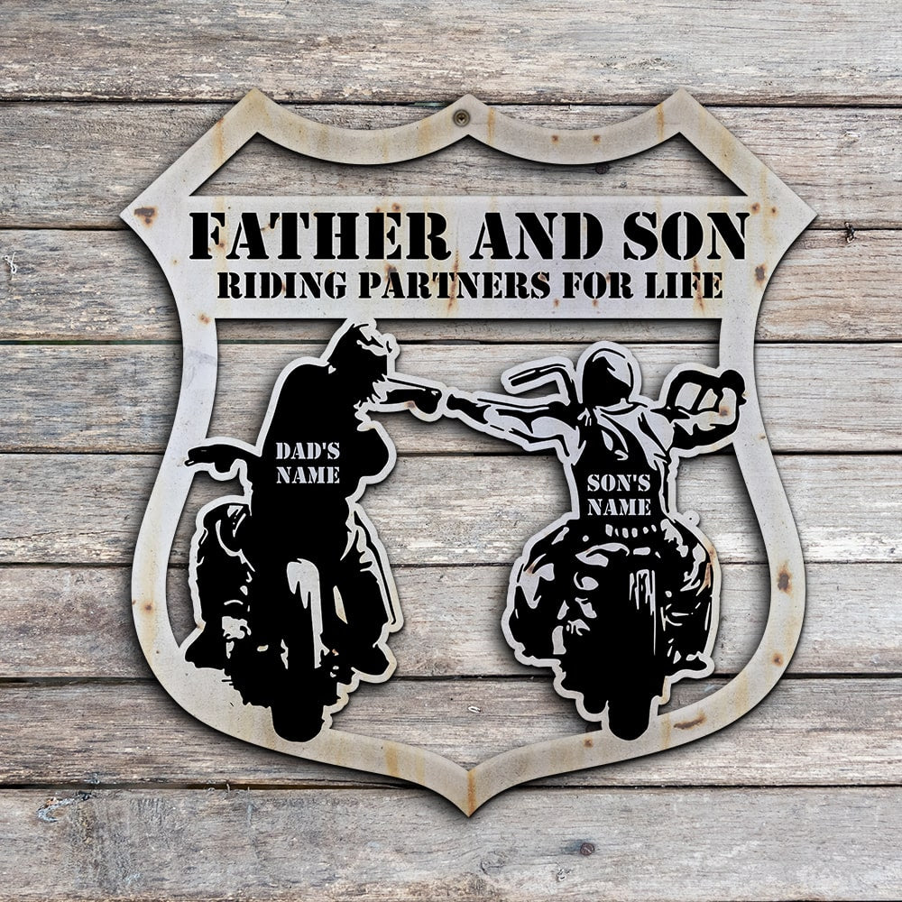 Father And Son Riding Partners For Life Personalized Biker Metal Sign Gift For Family