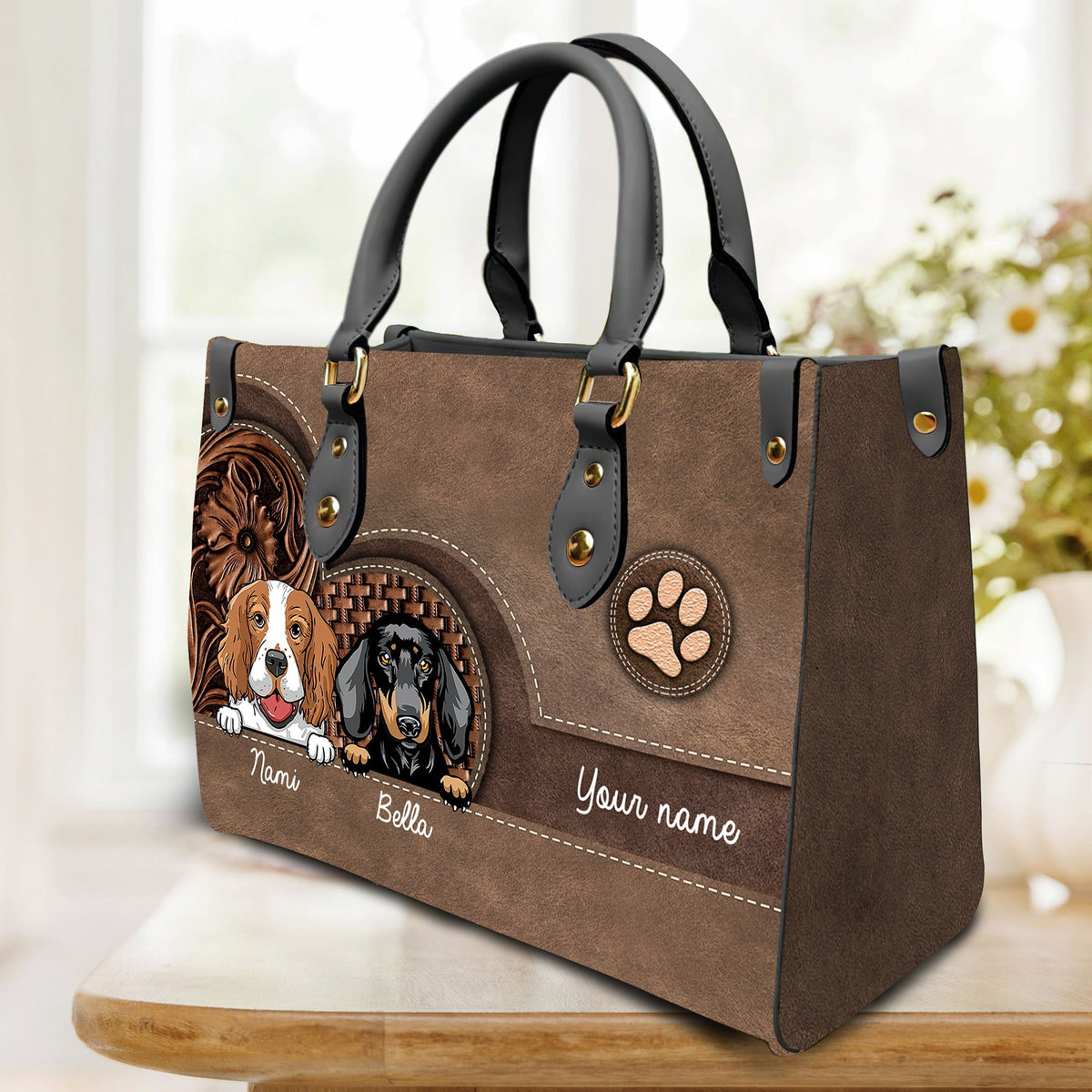 Pets Personalized Leather Handbag(Cat &amp; Dog)